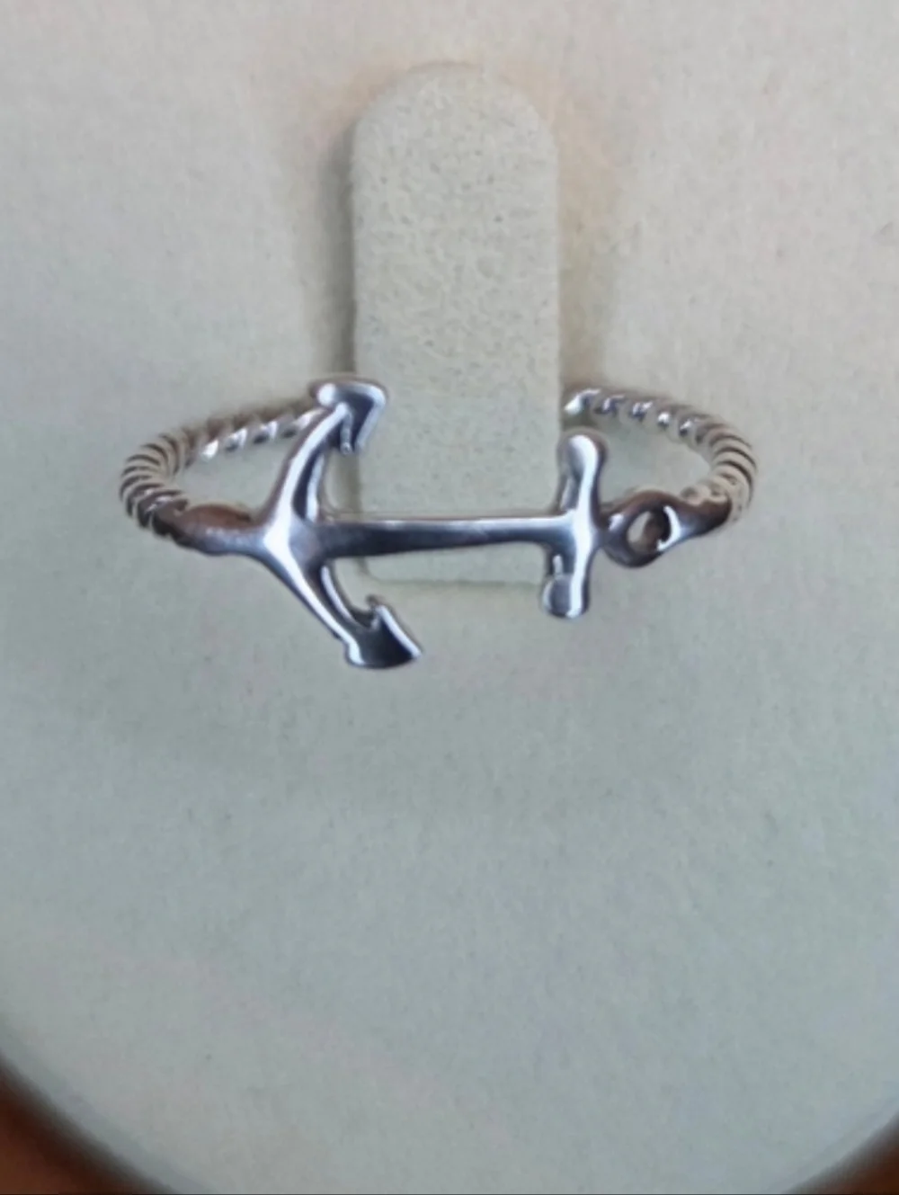 925 Sterling Silver Anchor Ring Rope Band Size 7.75 Nautical Coastal